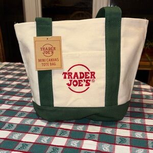 LAST ONE! Trader Joe's Mini Dark Green and White  Canvas Tote